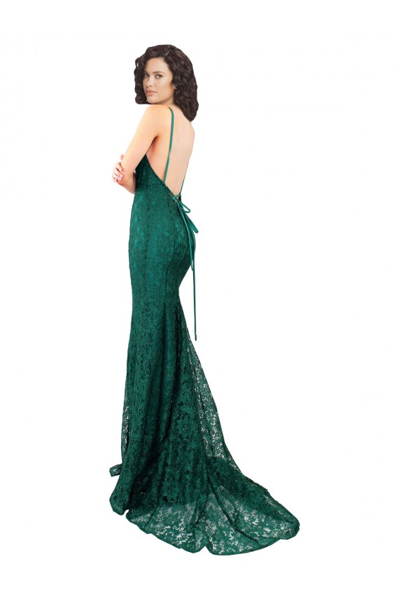 Sleeveless V-Neck Open Back Lace Mermaid Black Tie Evening Dress Online