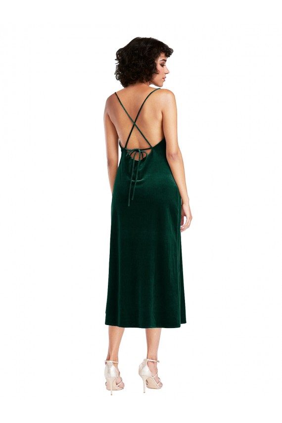 Sleeveless Cowl Neck Criss Cross Open Back Stretch Velvet Sheath Black Tie Evening Dress Online