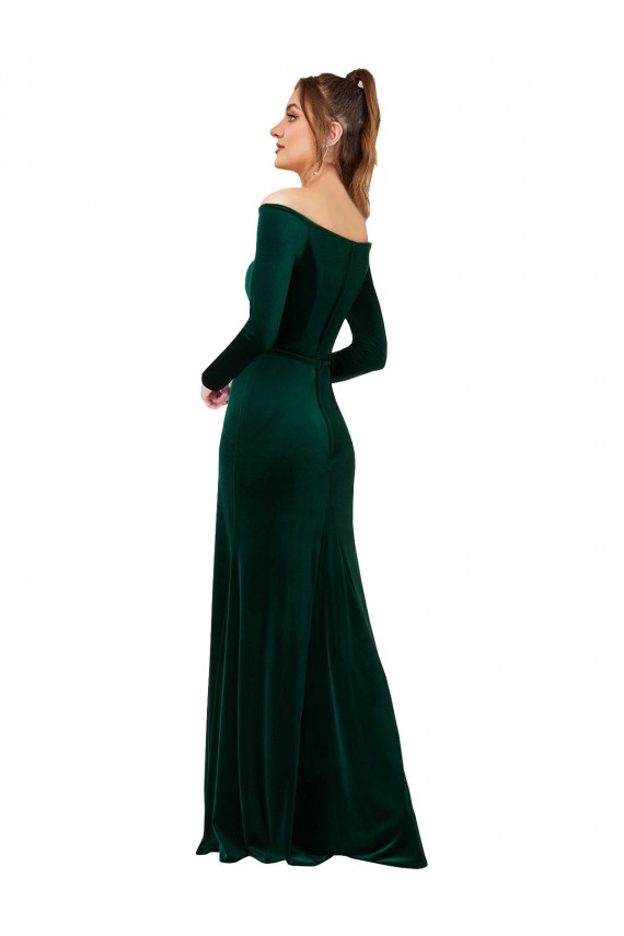Long Sleeves Off the Shoulder Stretch Velvet Sheath Formal Evening Dress Online