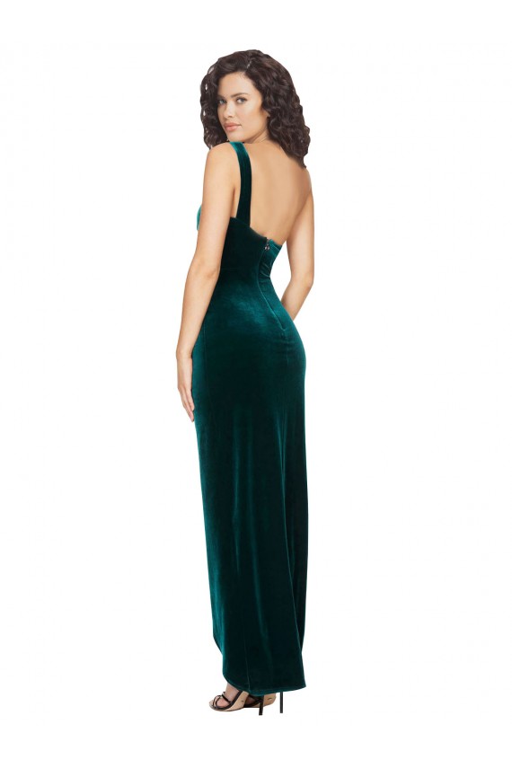 Sleeveless One Shoulder Low Back Stretch Velvet Sheath High Low Evening Dress Online