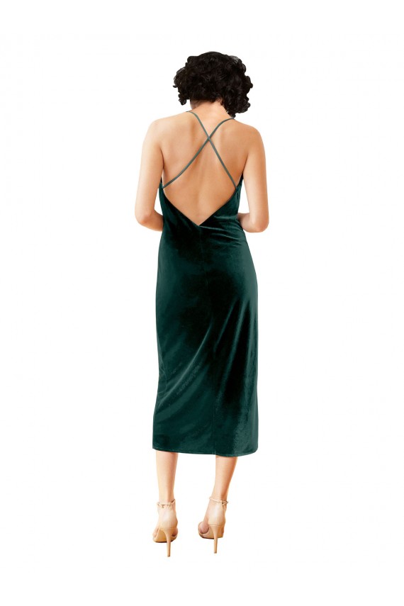 Sleeveless Spaghetti Straps Criss Cross Open Back Stretch Velvet Sheath Formal Dress Online