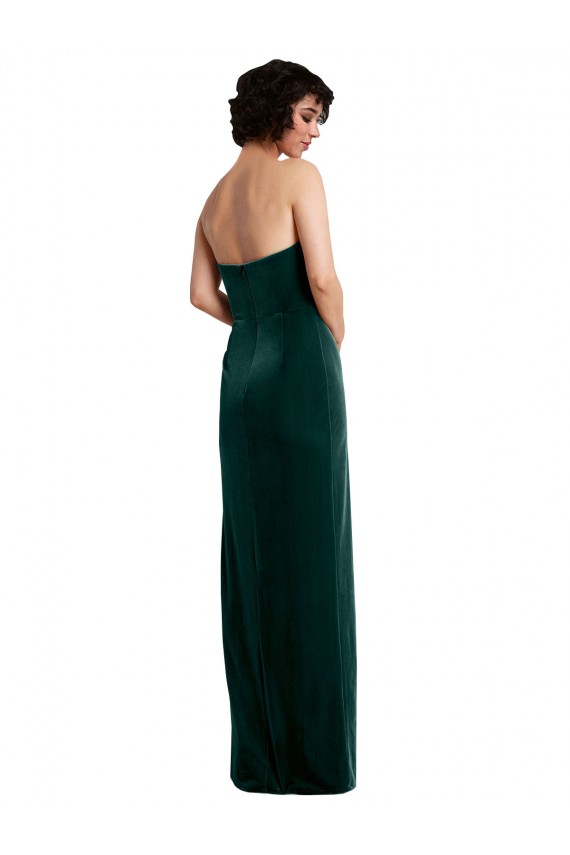 Sleeveless Strapless Low Back Stretch Velvet Sheath Black Tie Evening Dress Online