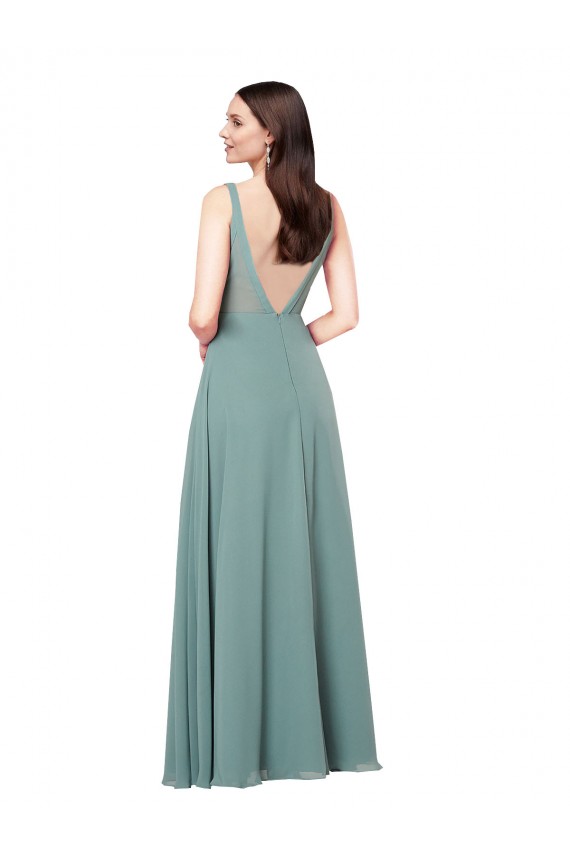 Sleeveless V-Neck Low Back Soft Chiffon Sheath Formal Evening Dress Online