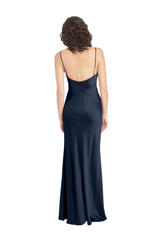 Sleeveless Cowl Neck Open Back Stretch Satin A-Line Black Tie Evening Dress Online