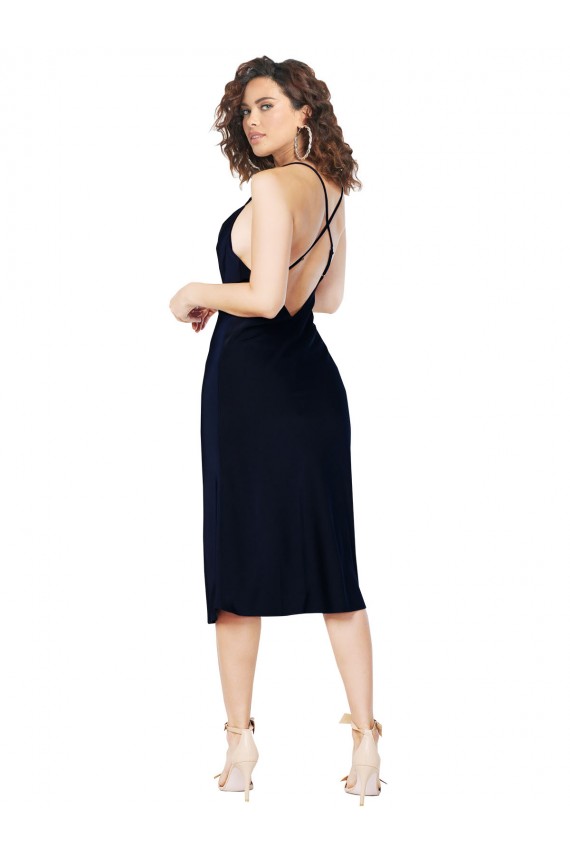 Sleeveless Spaghetti Straps Criss Cross Open Back Silky Satin A-Line Formal Evening Dress Online