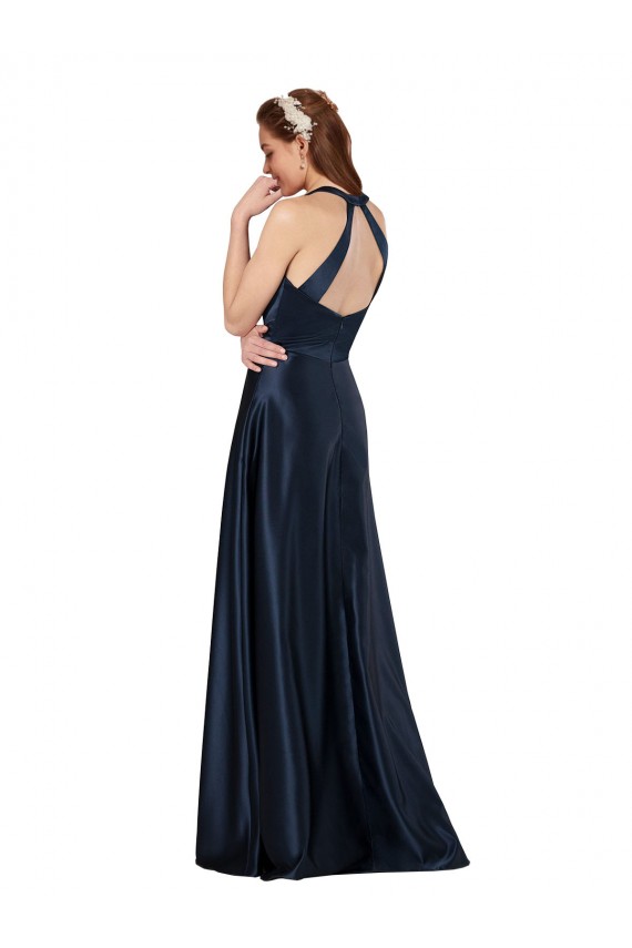 Sleeveless V-Neck Keyhole Back Satin A-Line Formal Evening Dress Online