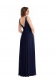 Sleeveless Dark Navy V-Neck V-Back Soft Chiffon A-Line Black Tie Evening Dress Online
