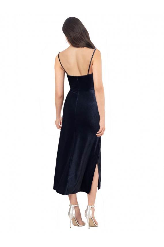 Sleeveless Cowl Neck Low Back Stretch Velvet Column Formal Evening Dress Online