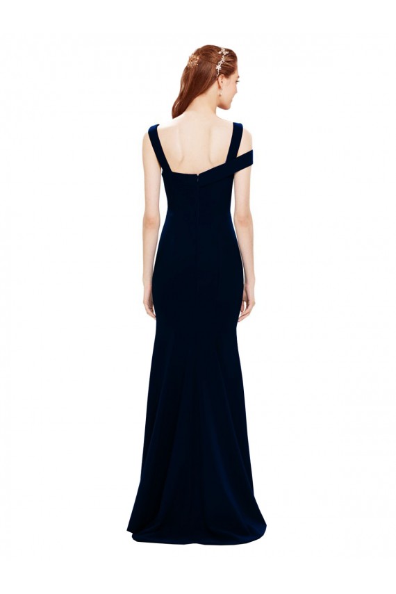 Sleeveless Dark Navy Off the Shoulder Long Stretch Crepe Mermaid Evening Dresses Online