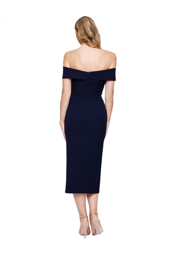 Sleeveless Dark Navy Off the Shoulder Stretch Crepe Mermaid Evening Dresses Online