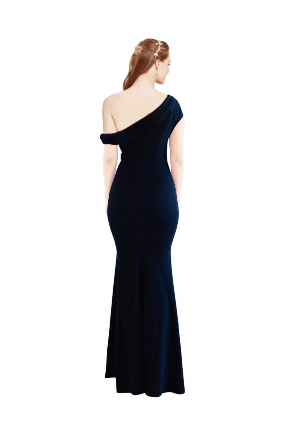Sleeveless Dark Navy One Shoulder Stretch Crepe Mermaid Formal Evening Dress Online