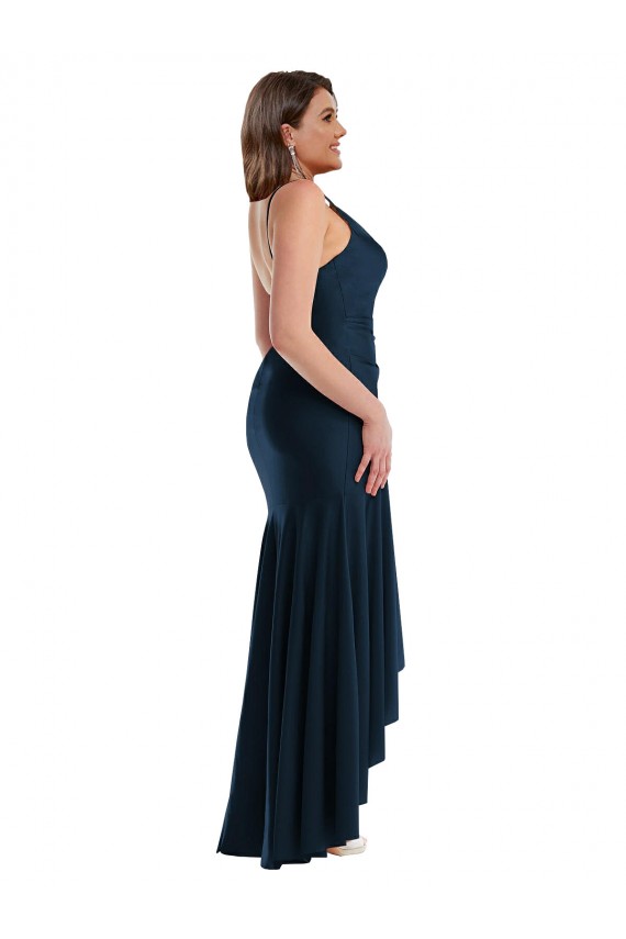 Sleeveless Spaghetti Straps Silky Satin Mermaid High Low Plus Size Evening Dress Online