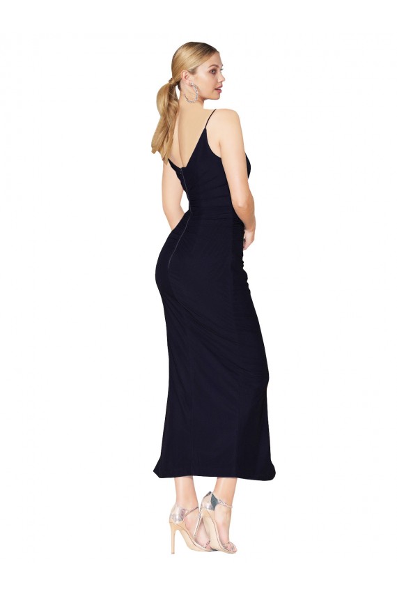 Sleeveless Dark Navy V-Neck V-Back Soft Chiffon Mermaid Evening Dresses Online