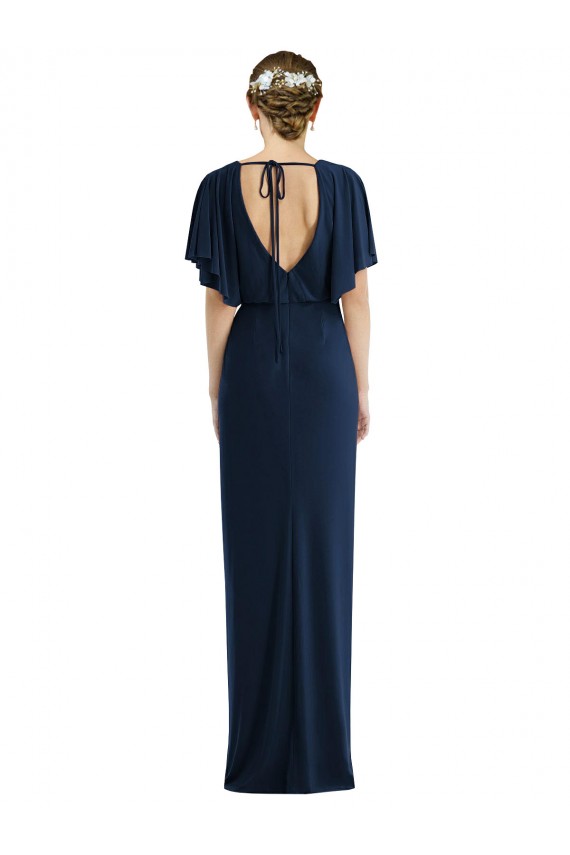 Short Sleeves Bateau Neck Open Back Spandex Sheath Semi Formal Evening Dress Online