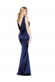 Sleeveless Dark Navy Halter Neck Low Back Stretch Satin Sheath Formal Evening Dress Online