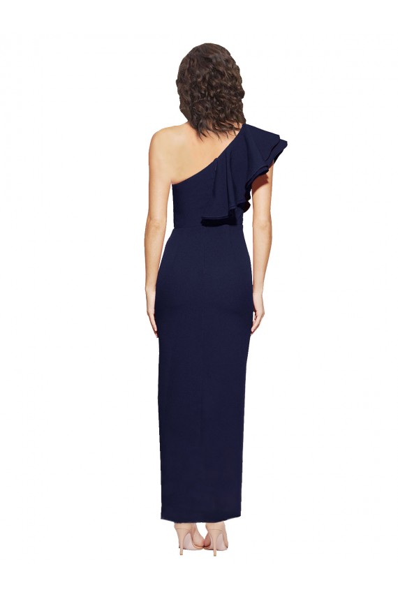 Sleeveless Dark Navy One Shoulder Stretch Crepe Sheath Evening Dresses Online