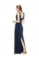 Sleeveless Dark Navy Scoop Neck Low Back Stretch Crepe Sheath Formal Evening Dress Online