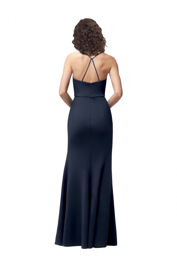 Sleeveless Spaghetti Straps Criss Cross Back Stretch Crepe Sheath Formal Evening Dress Online