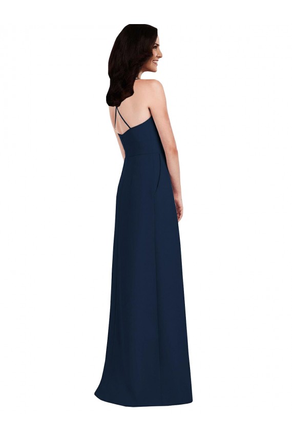 Sleeveless Halter Neck Criss Cross Open Back Stretch Crepe Trumpet Semi Formal Evening Dress Online