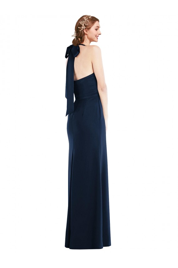 Sleeveless High Neck Open Back Stretch Crepe Trumpet Semi Formal Evening Dress Online
