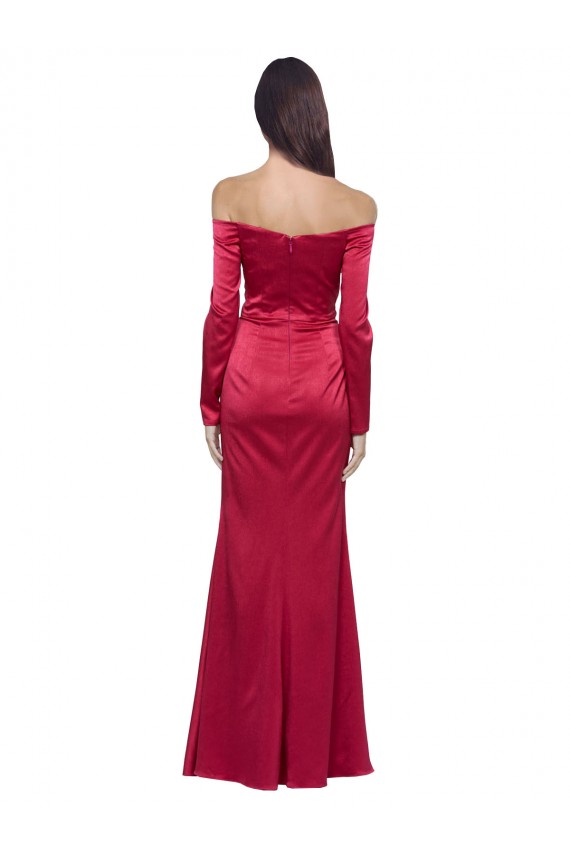 Long Sleeves Sweetheart Stretch Satin Sheath Formal Evening Dress Online