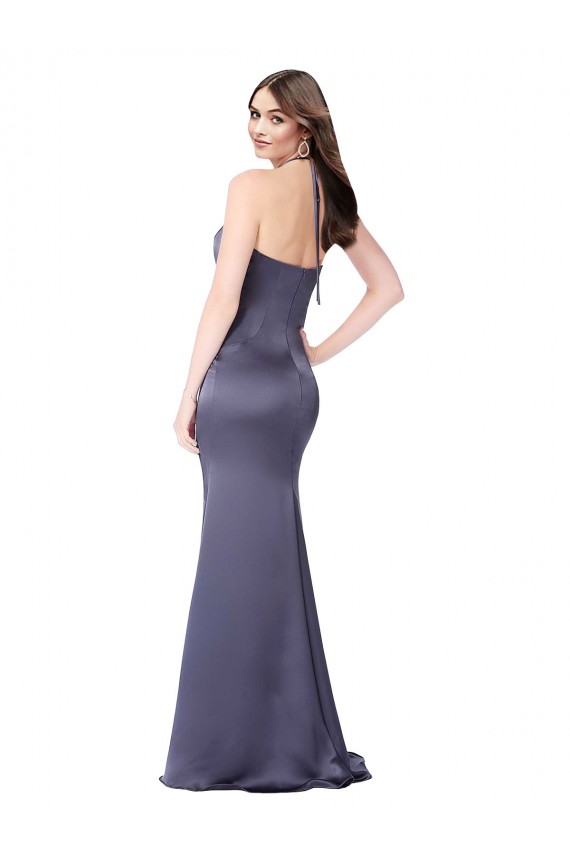 Sleeveless Halter Neck Low Back Silky Satin Mermaid Formal Evening Dress Online