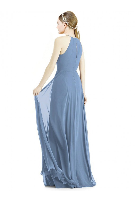 Sleeveless Halter Neck Soft Chiffon A-Line Semi Formal Evening Dress Online