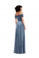 Sleeveless Dusty Blue Off the Shoulder Stretch Velvet A-Line Semi Formal Evening Dress Online