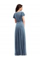Flutter Sleeves V-Neck Stretch Velvet A-Line Black Tie Evening Dress Online