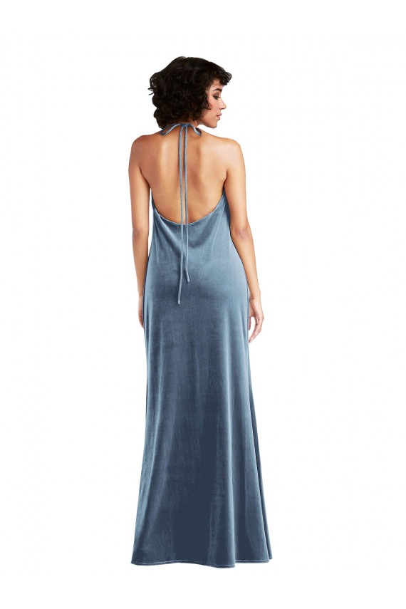 Sleeveless Cowl Neck V-Back Stretch Velvet Sheath Evening Dresses Online