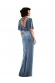 Flutter Sleeves Open Back Stretch Velvet Sheath Semi Formal Evening Dress Online