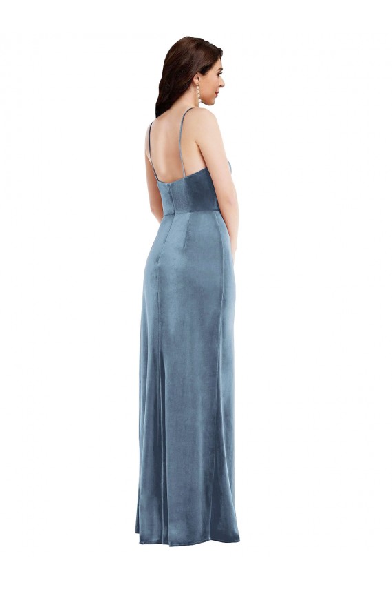 Sleeveless Spaghetti Straps Low Back Stretch Velvet Trumpet Formal Evening Dress Online