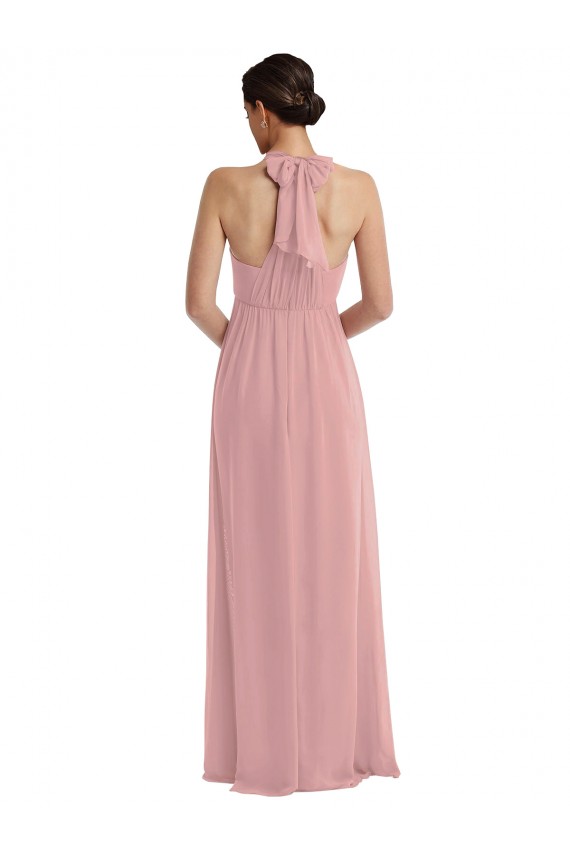 Sleeveless Dusty Pink Halter Neck Soft Chiffon A-Line Semi Formal Evening Dress Online