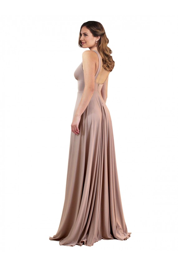 Sleeveless V-Neck Low Back Spandex A-Line Black Tie Evening Dress Online