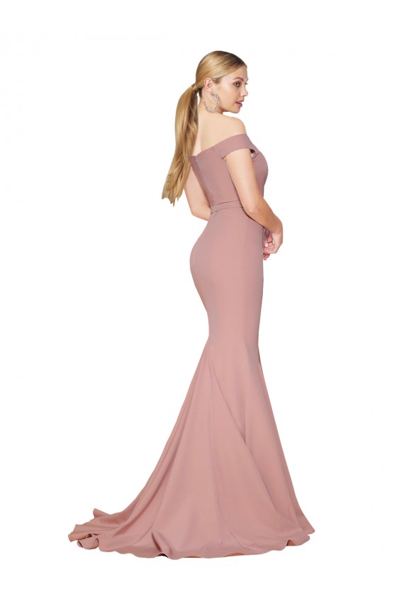 Sleeveless Dusty Pink Off the Shoulder Stretch Crepe Mermaid Formal Evening Dress Online