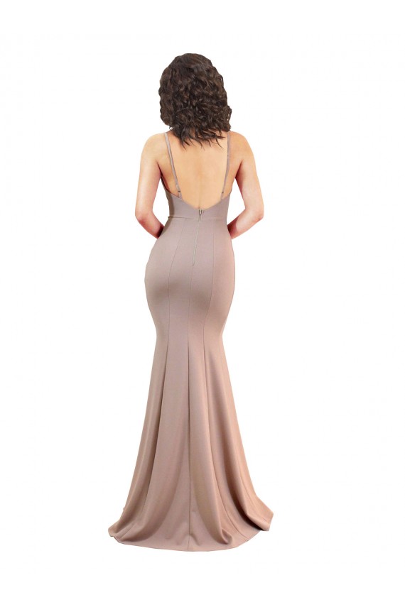 Sleeveless V-Neck Low Back Stretch Crepe Mermaid Black Tie Evening Dress Online
