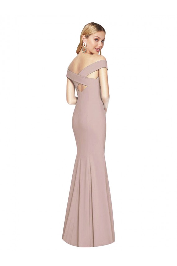 Sleeveless Off the Shoulder Criss Cross Back Stretch Crepe Trumpet Semi Formal Evening Dress Online