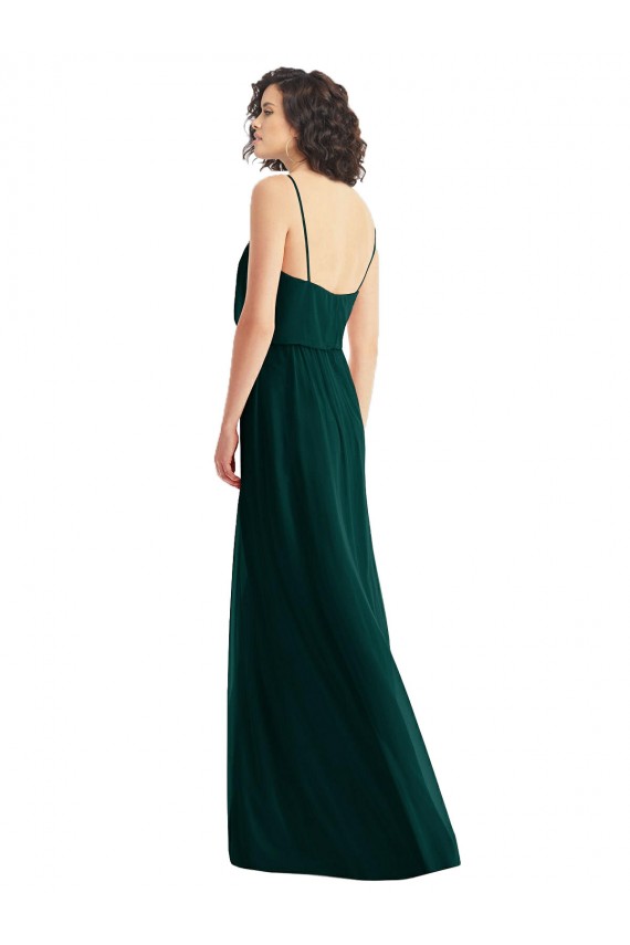 Sleeveless Ever Green V-Neck Low Back Soft Chiffon A-Line Semi Formal Evening Dress Online