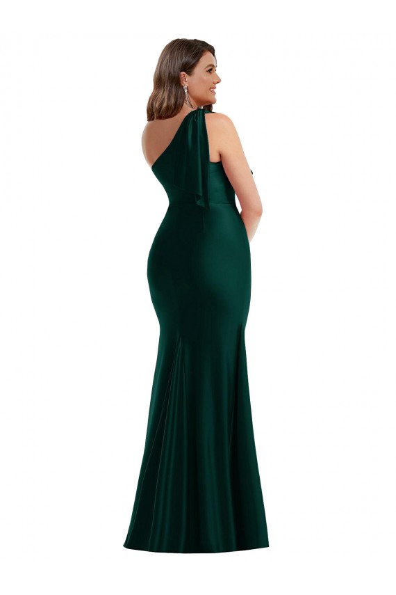 Sleeveless Ever Green One Shoulder Silky Satin Mermaid Plus Size Formal Evening Dress Online