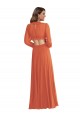 Long Sleeves V-Neck Open Back Soft Chiffon A-Line High Low Evening Dress Online