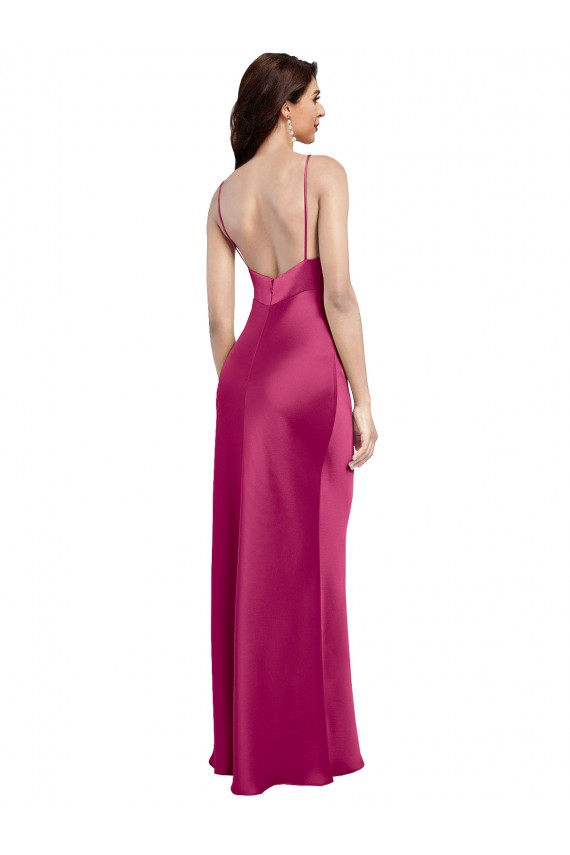 Sleeveless Spaghetti Straps Low Back Stretch Satin A-Line Formal Evening Dress Online