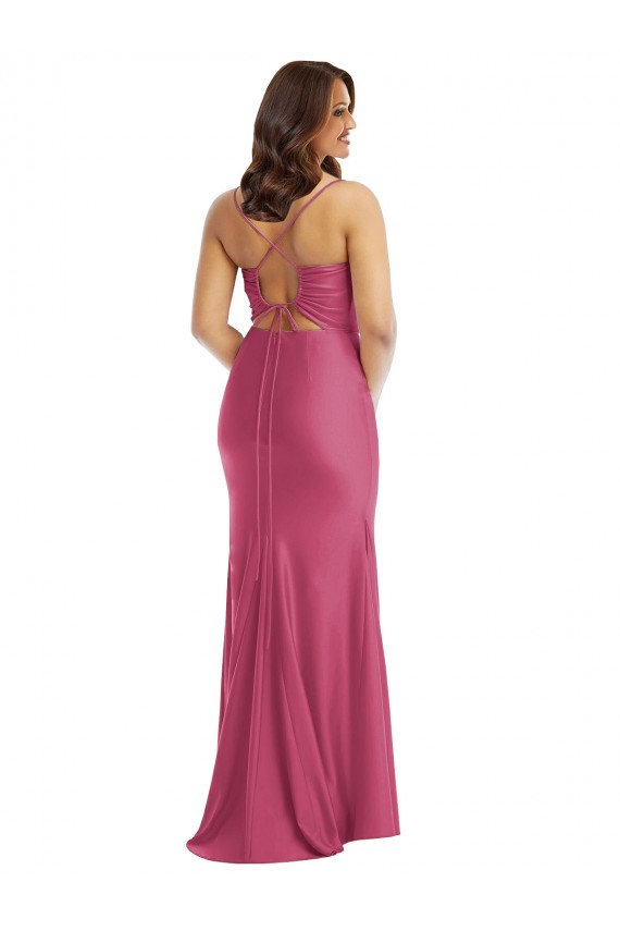 Sleeveless Spaghetti Straps Tie Back Silky Satin Mermaid Plus Size Formal Evening Dress Online