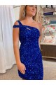Sleeveless Fuchsia One Shoulder Velvet Sequin Sheath Evening Dresses Online