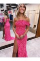 Sleeveless One Shoulder Velvet Sequin Sheath Fuchsia Evening Dress Online