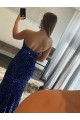 Sleeveless Fuchsia Strapless Velvet Sequin Sheath Evening Dress Online