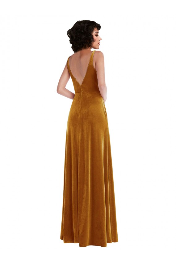 Sleeveless V-Neck V-Back Stretch Velvet Trumpet Semi Formal Evening Dress Online