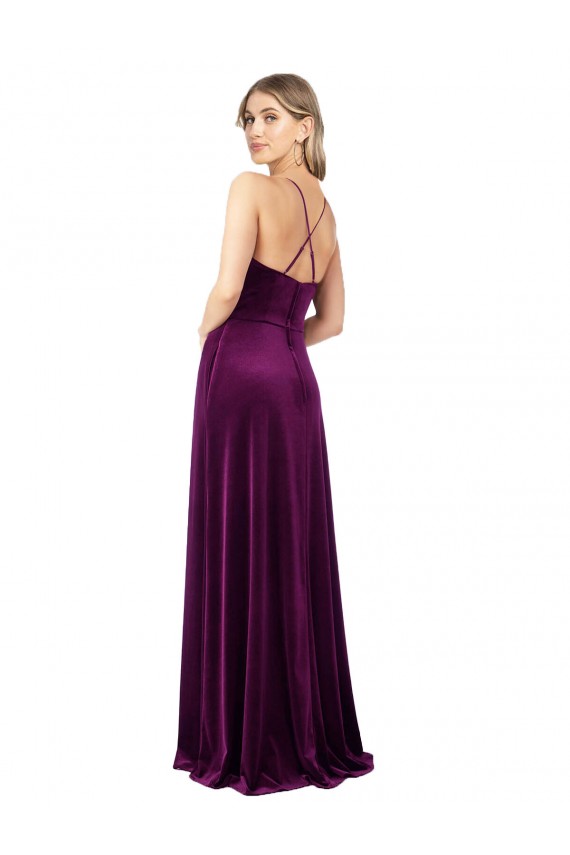 Sleeveless Scoop Neck Criss Cross Back Stretch Velvet A-Line Formal Evening Dress Online
