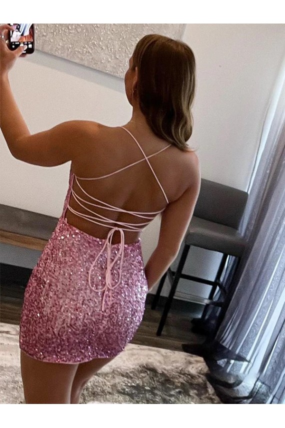 Sleeveless Hot Pink Spaghetti Straps Velvet Sequin Sheath Evening Dress Online