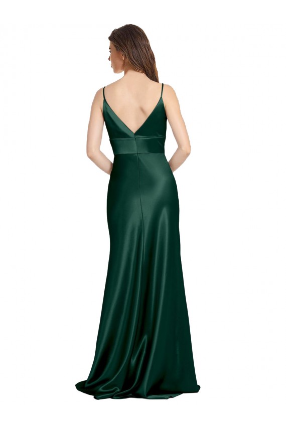Sleeveless Spaghetti Straps V-Back Stretch Satin Sheath Formal Evening Dress Online