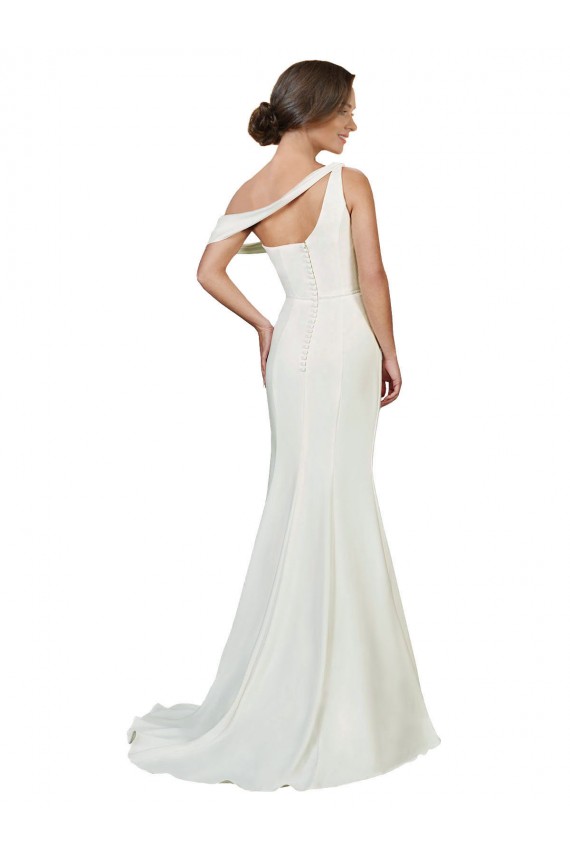 Sleeveless Ivory One Shoulder Stretch Crepe Sheath Formal Evening Dress Online